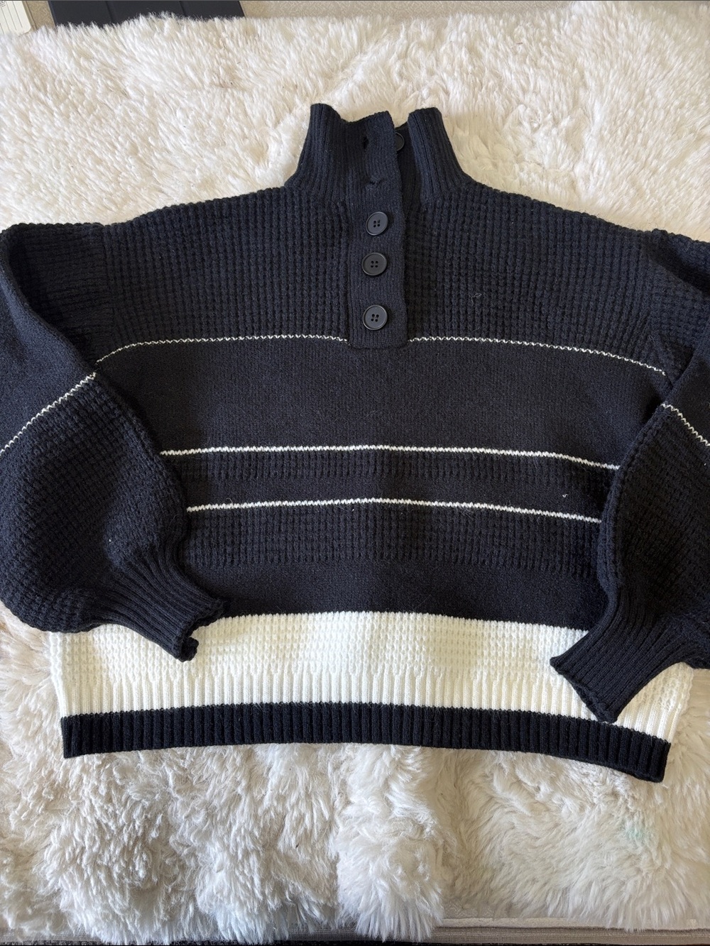 Women's Black & White Cowl Turtleneck Sweater